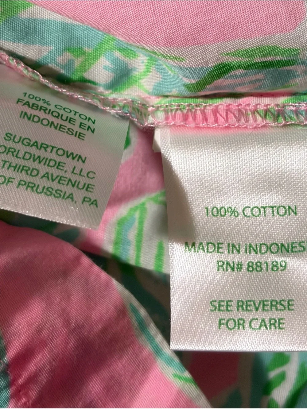 Lilly Pulitzer Pink & Green Tropical Print Pajama Top Shirt